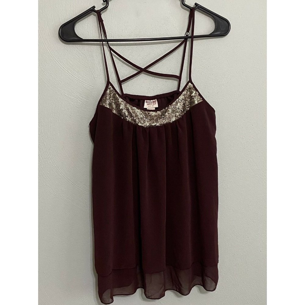 Mossimo Sequin Cami Top Small Maroon Spaghetti Strap Layered